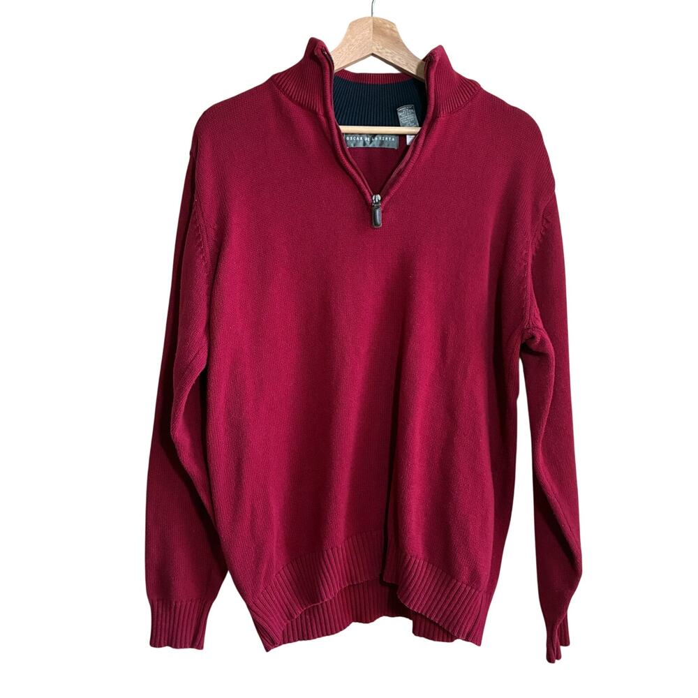 Oscar‎ De La Renta 100% cotton red quarter zip pullover sweater men's size large